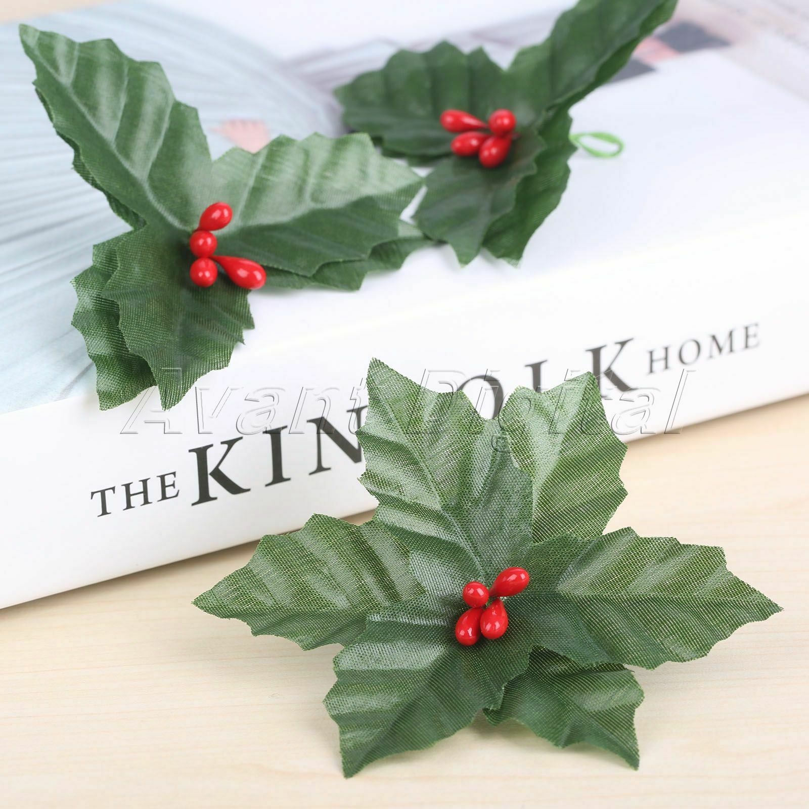 Decoration Artificial Leaf Mini Holly Berries Christmas Flower Silk Leaves 10Pcs