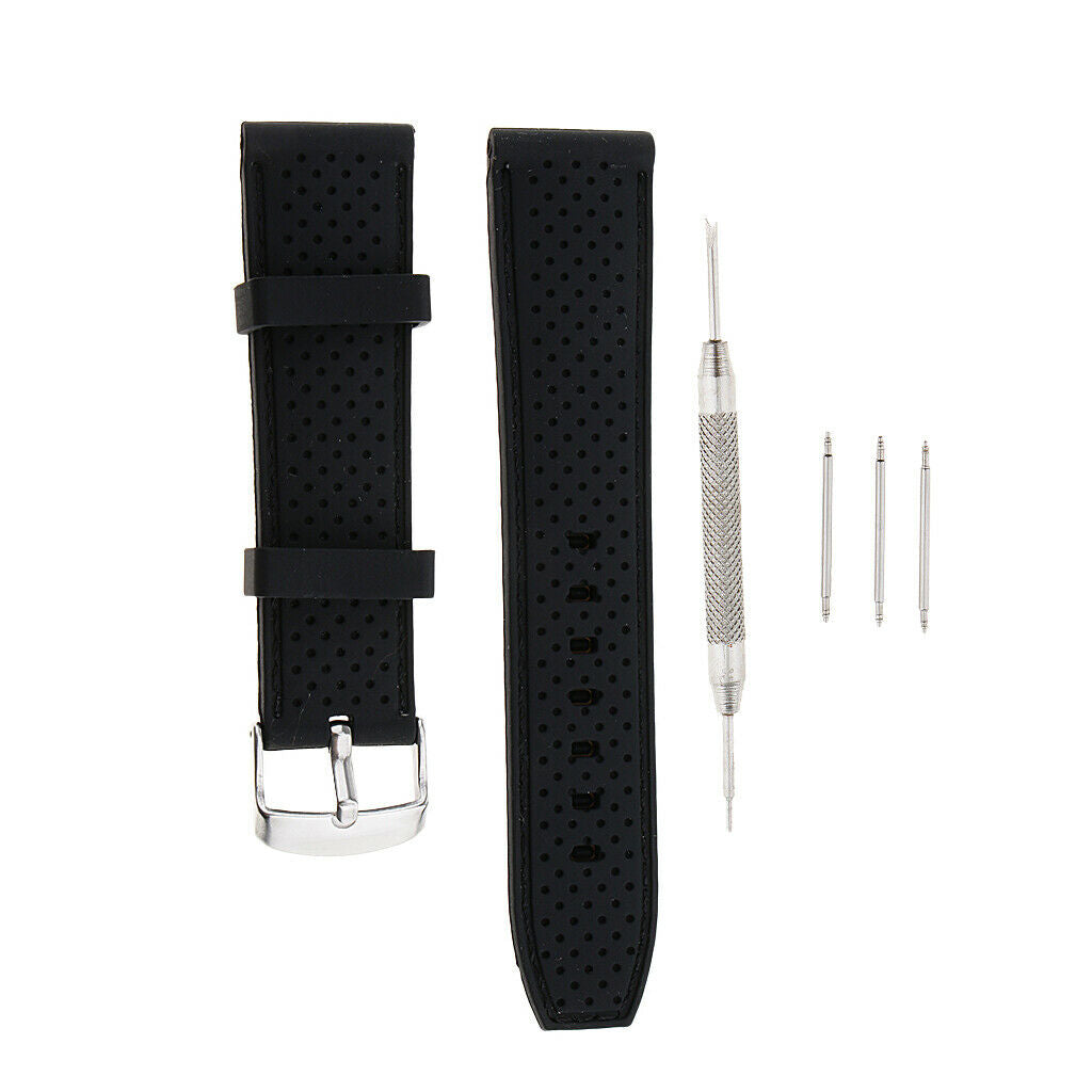 Elegant Charm Unisex Silicone Watchband Stainless Steel Buckle Black 22mm