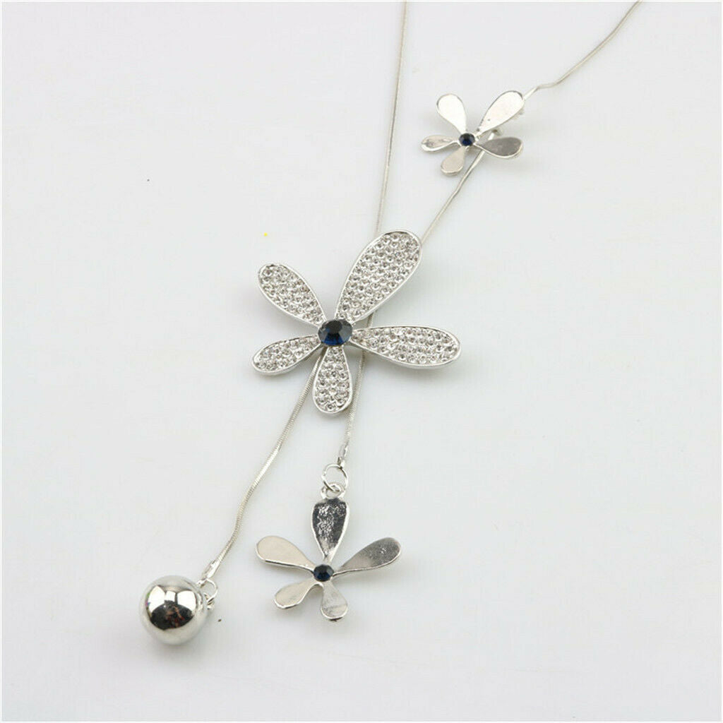 Lady Bling Crystal Leaf Flower Pendant Sweater Clothing Charming Necklace