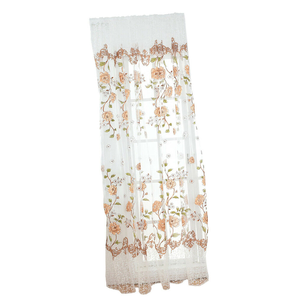 Offset Printed Voile Slot Top Panel Tulle Window Blinds Yellow-100x270cm