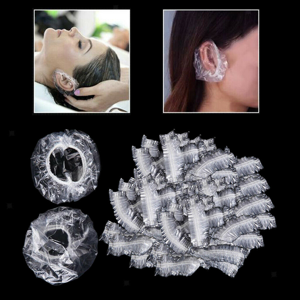100Pcs Disposable Hair Cut Salon Gowns Capes Cloth Apron + Ear Cover Gloves