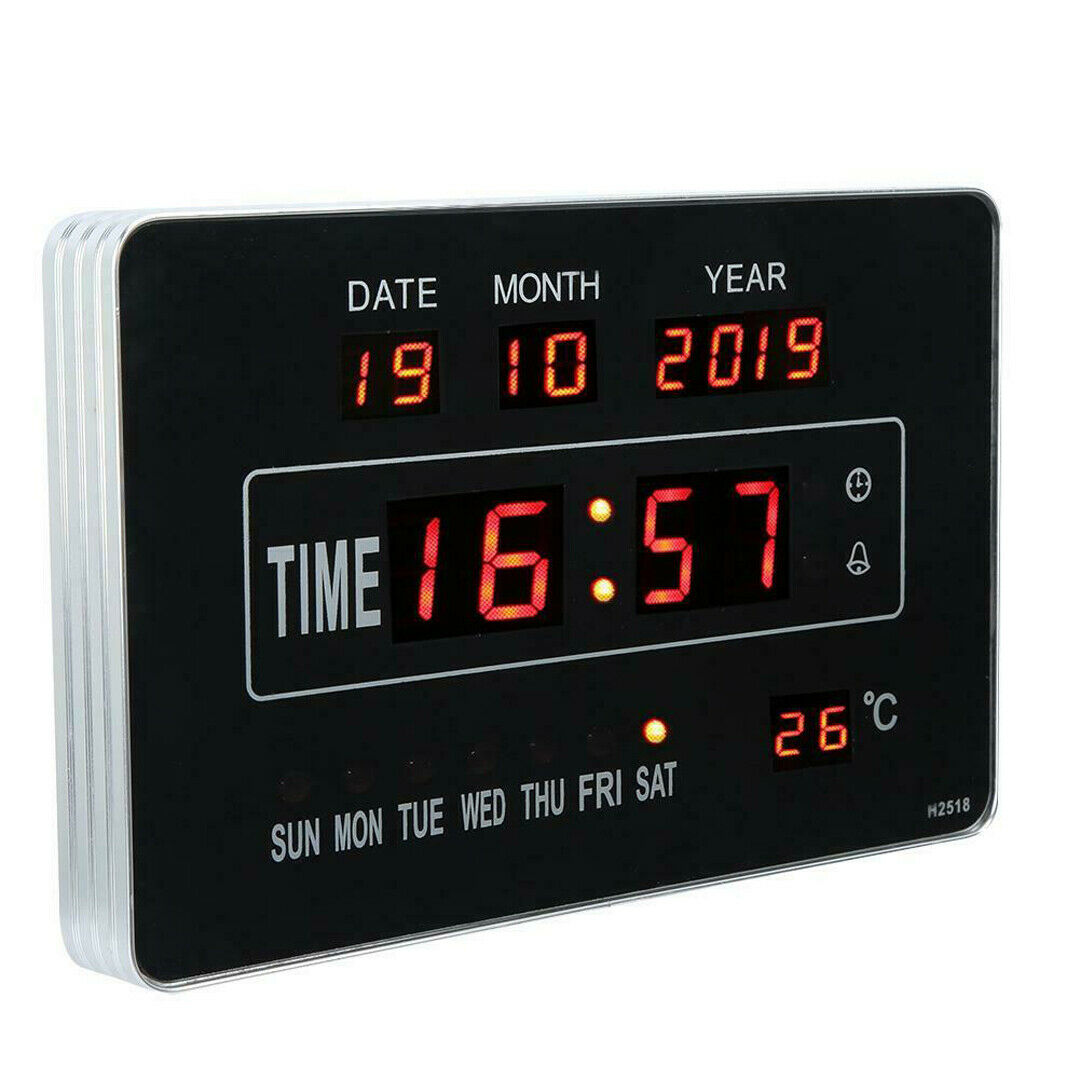 Large Digital Wall Clock LED Display Desk Time Temperature Calendar Date Week