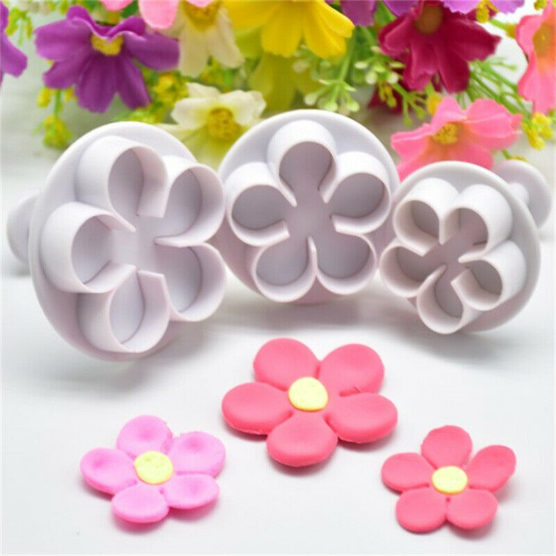 3Pcs Flower Plunger Cookie Cutter DIY Blossom Flower Cake Fondant Cake MoldFCA