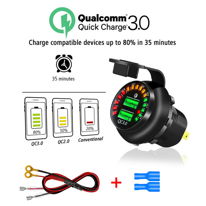 Car Motorcycle Modified Colorful Screen with Voltage Display QC3.0 Fast Charger