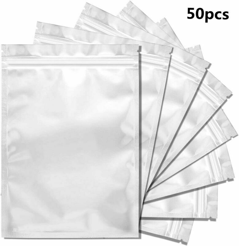 50X Resealable Mylar Bags Food Storage Bags Smell Proof Aluminum Foil Pouch Bags