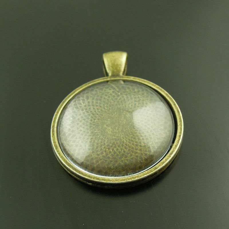 3X Retro Bronze Round Pendant Setting Tray With Glass Cameo Cabochon Base Charm