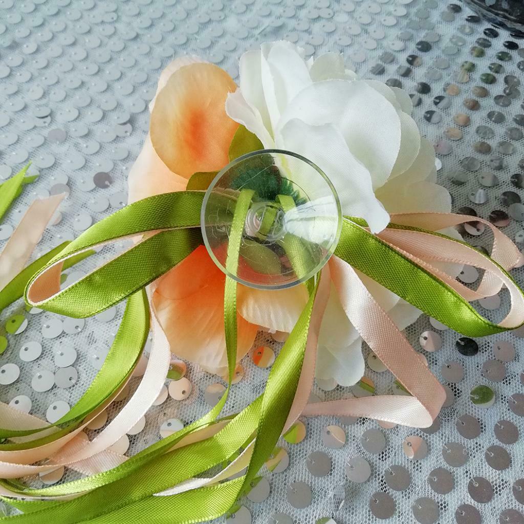 2pcs Bridal Car Artificial Flower Bows with Ribbon for Wedding Car Mirror Chair