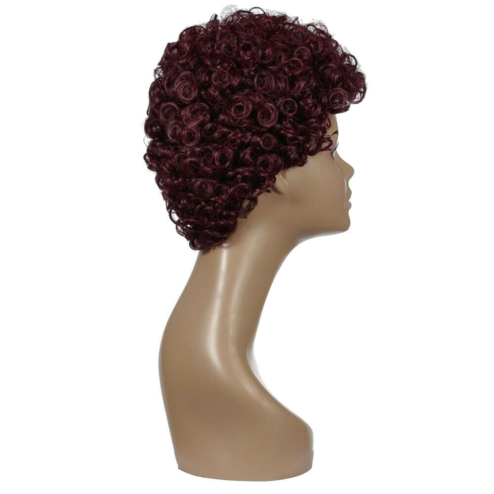 Women Short Wine Red Blone Ombre Wavy Wig Curly Synthetic Hair Full Head Wig&Net