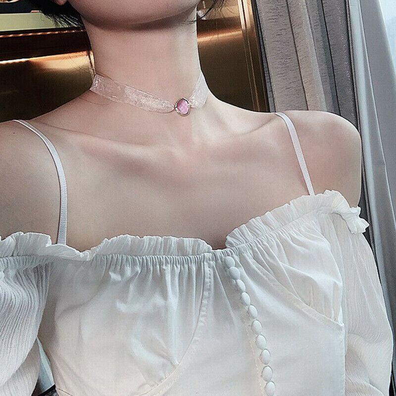 Elegant Baroque Style Lace Short Choker Necklace For Women Students Cryst.l8