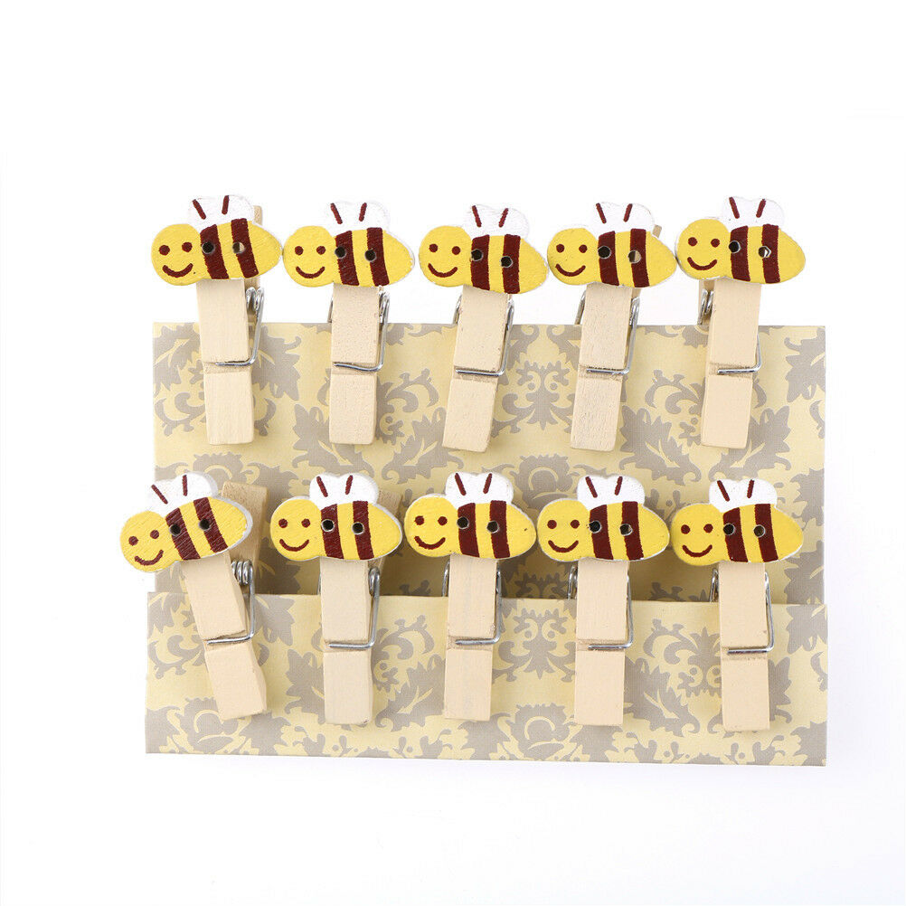 Cartoon Bee Wood Clips Photo Paper Pegs Clothespin Craft Decor with Hemp R.l8