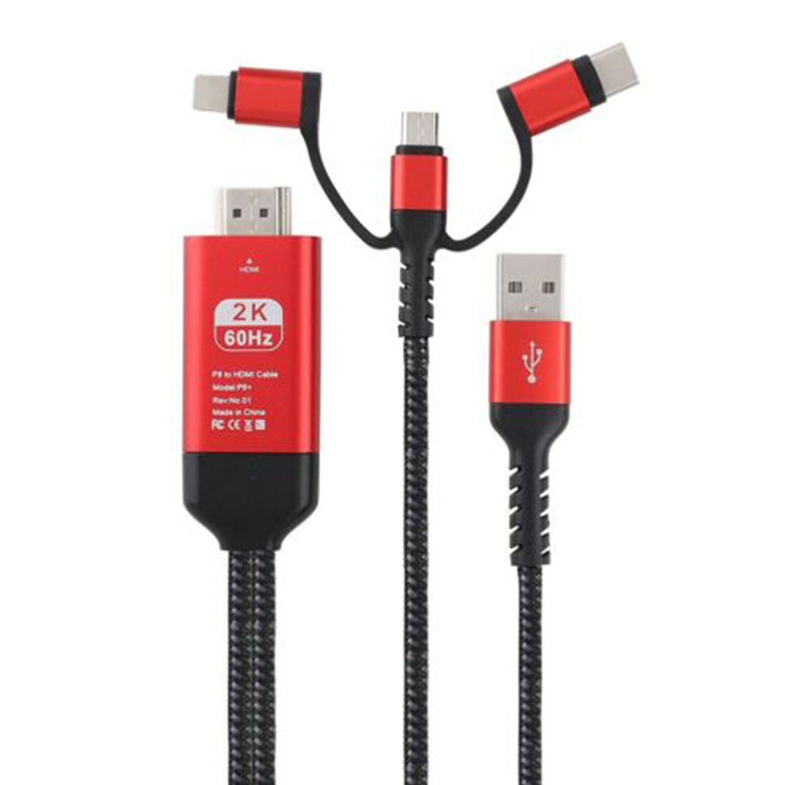 For Android/iOS 3-in-1 MHL USB Type C To HDMI Cable 1080P HD TV Adapter RED
