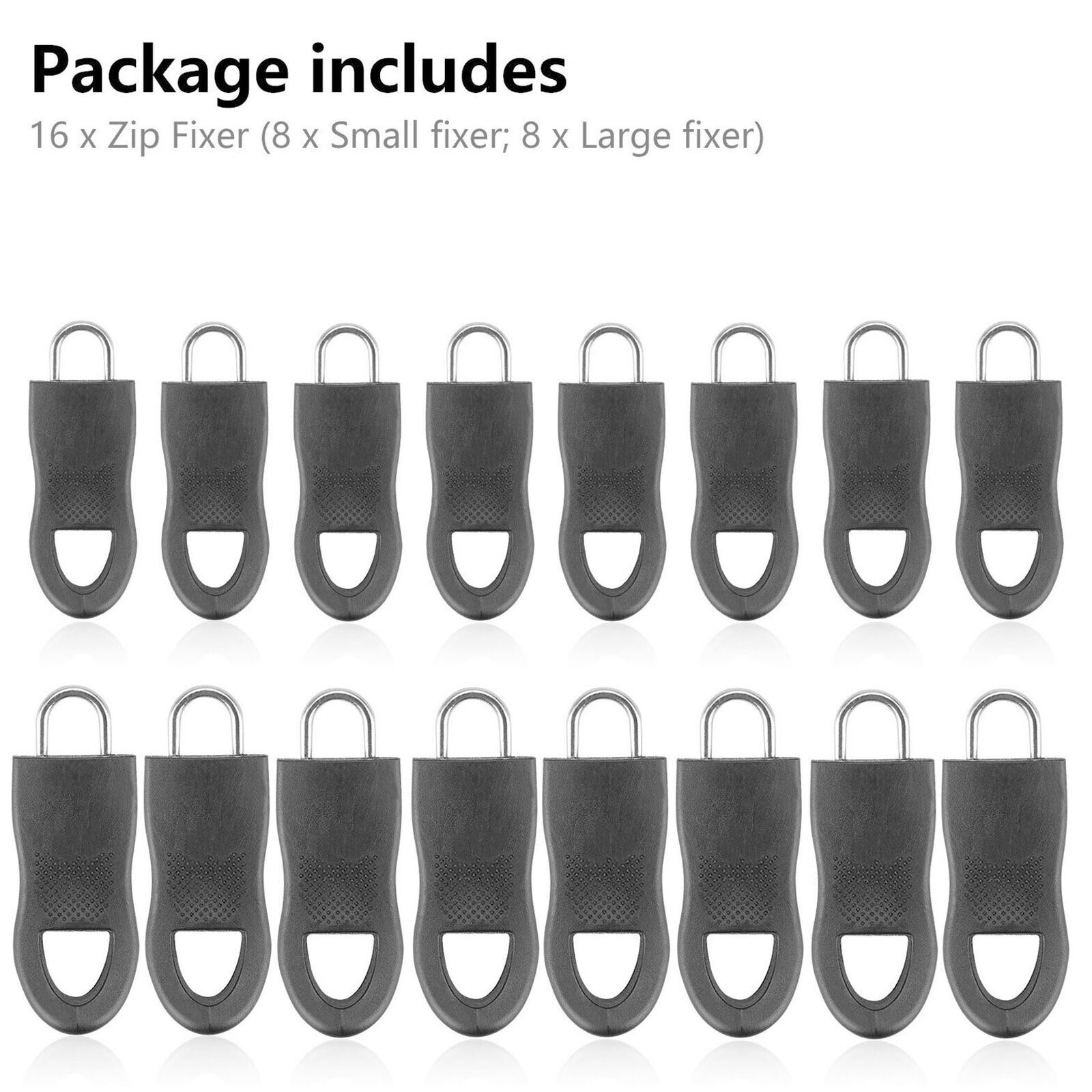 16 Pcs Zipper Pull Replacement Repair Mend Kit For Luggage Jacket Backpack Black