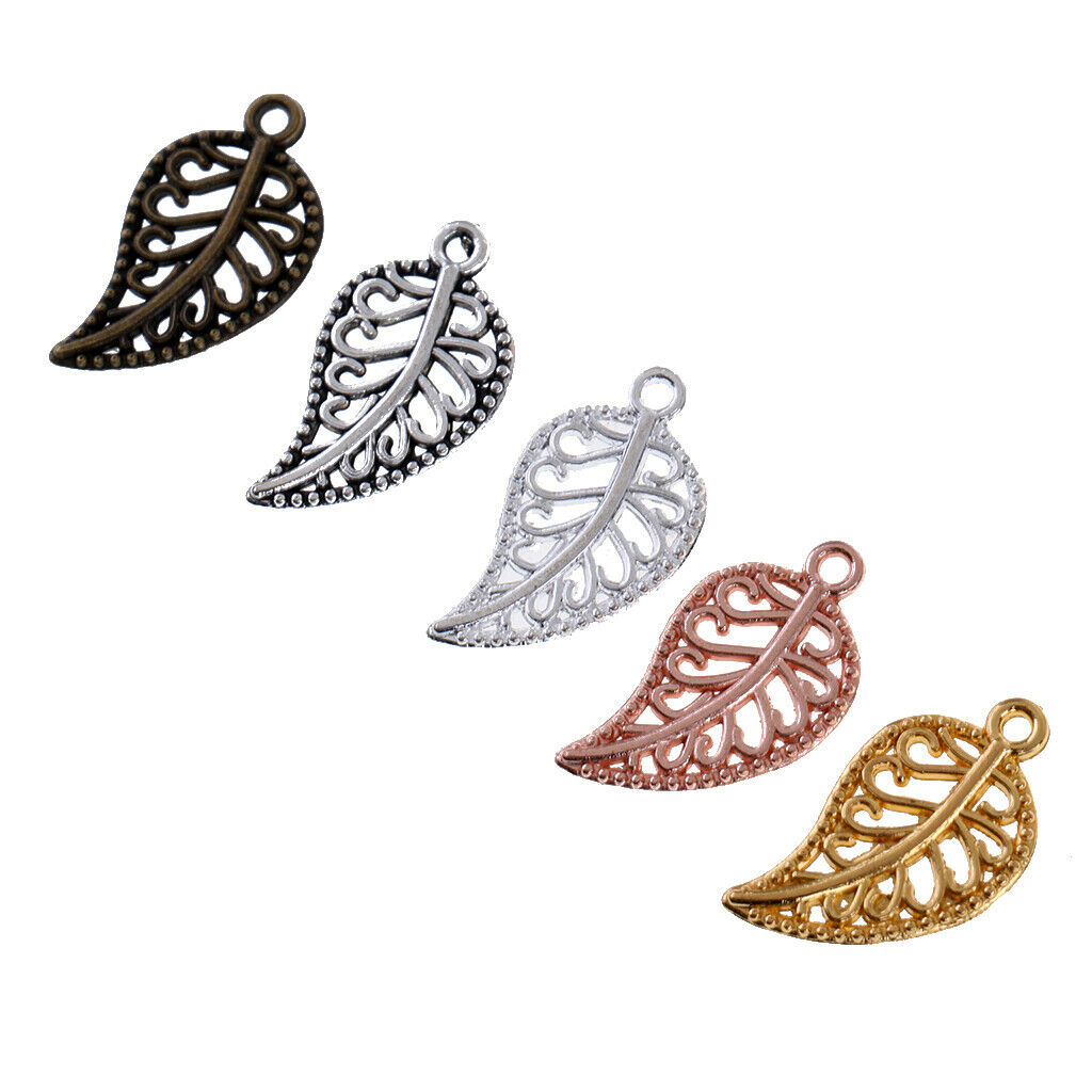 75x Hollow Filigree Leaf DIY Jewellery Making Findings Dangle Charm Pendants