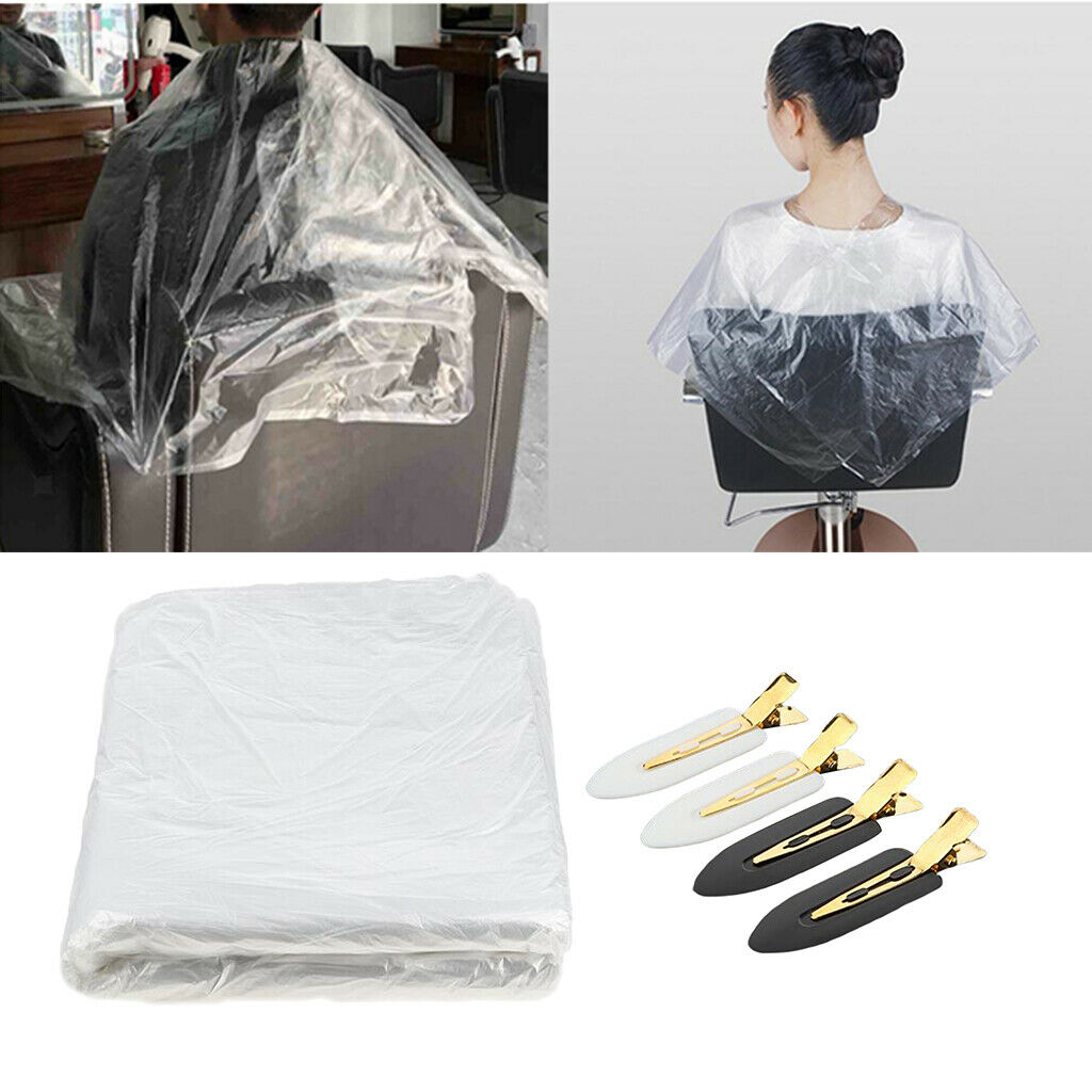 Bulk 100x Disposable Hair Cutting Cape Gown Barber Capes Apron w/ Hair Clips