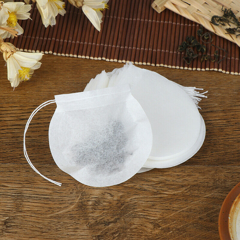 100X White Round Tea Bags Empty Filter Paper Teabags with String for Herb Tea SJ