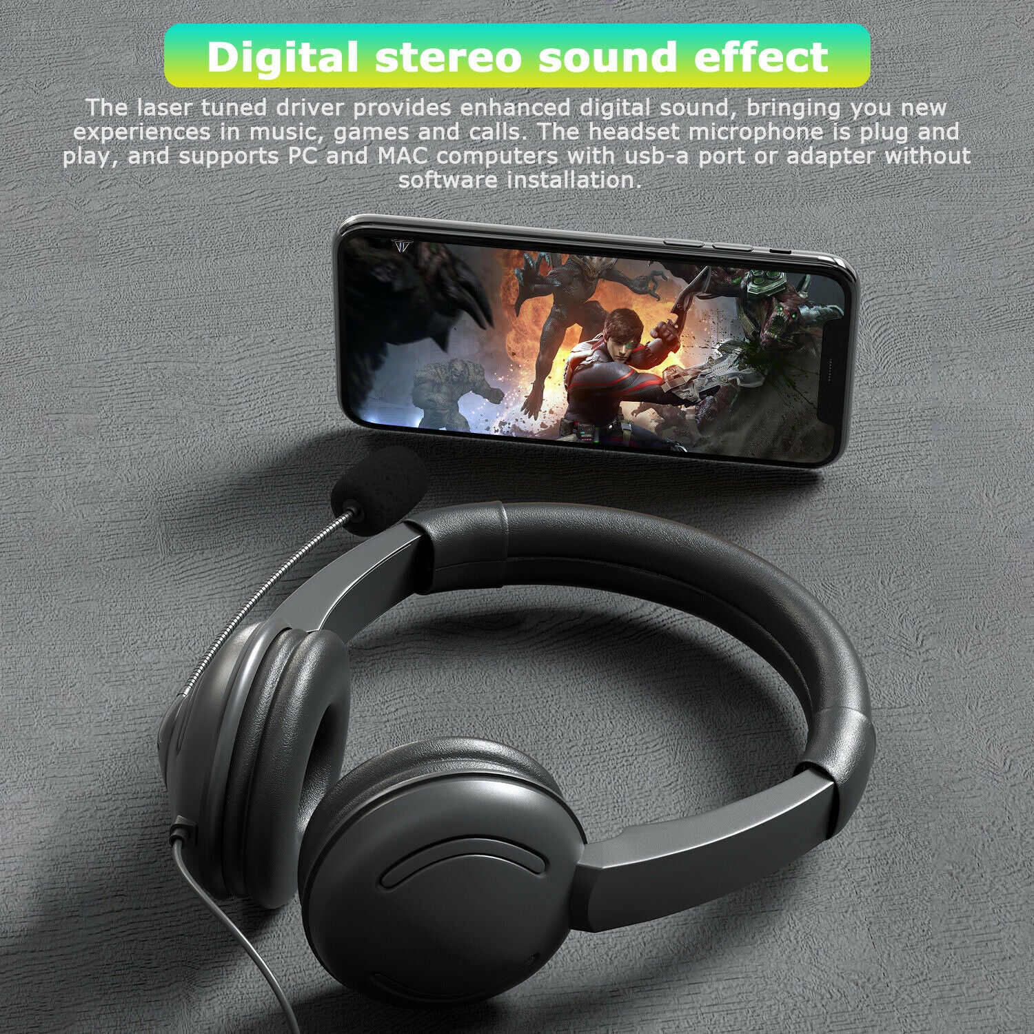 USB Headphone w/Noise Cancelling Mic Computer Headest for Laptop PC Call Center