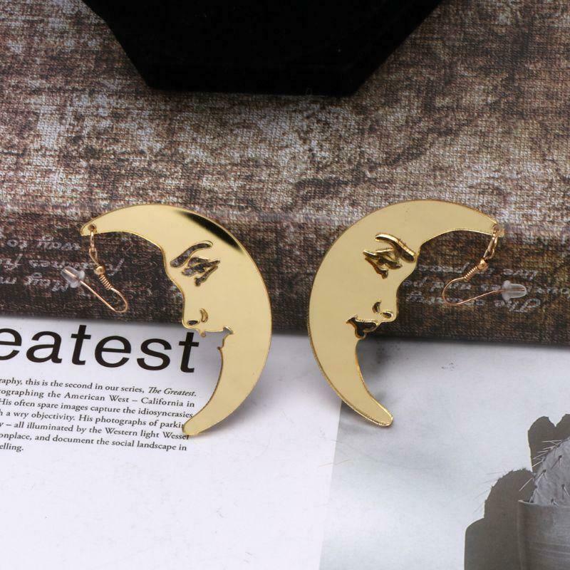 Mirror Acrylic Big Golden Moon Drop Earrings For Women Punk Exaggerated Jewelry