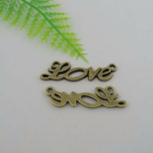 20 pcs Antiqued Bronze LOVE Word Pendant Connector Jewelry Charm Alloy 33*10*2mm
