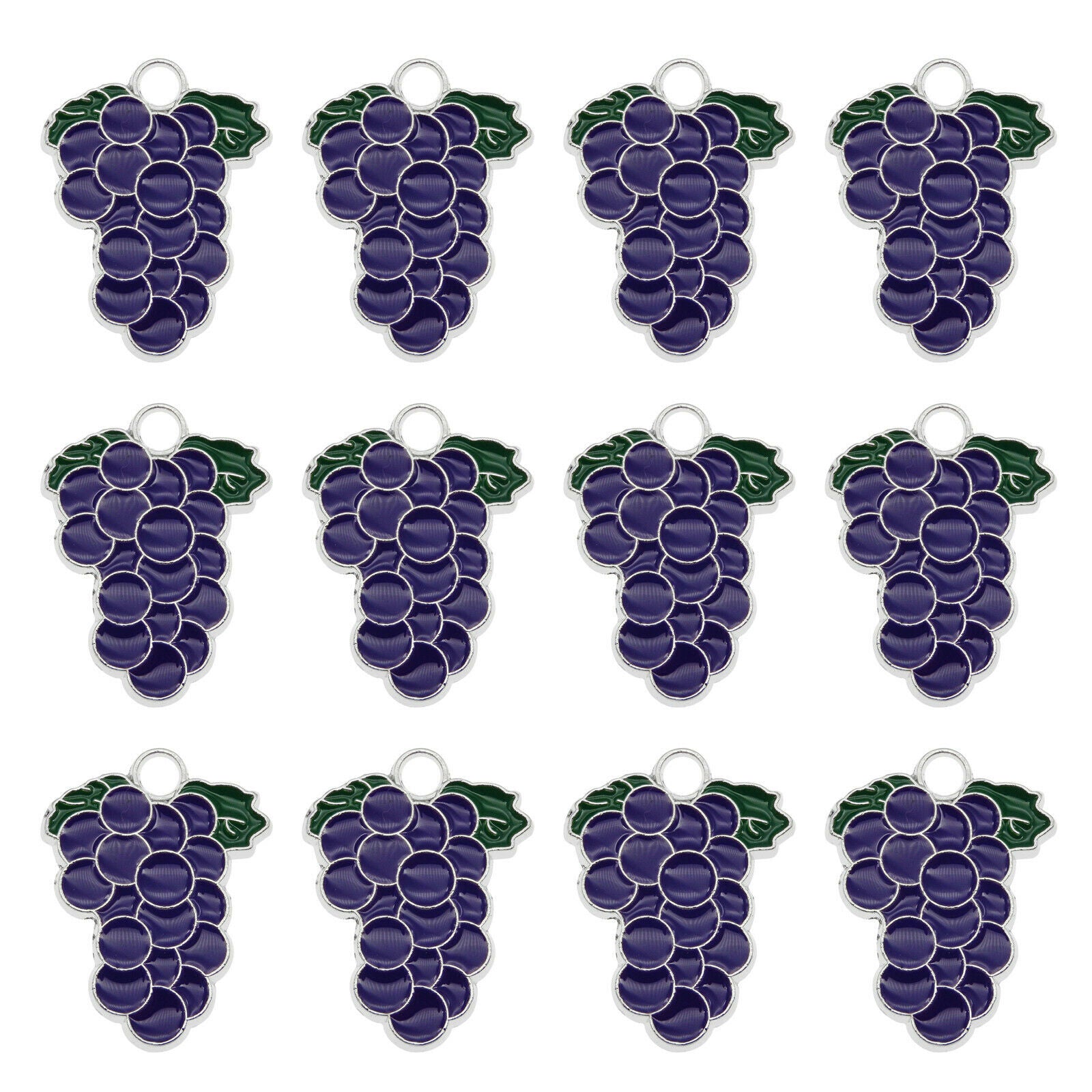 10 pcs Purple Grape Charm Enamel Pendant Keychain Jewelry Crafts Alloy 26*20mm