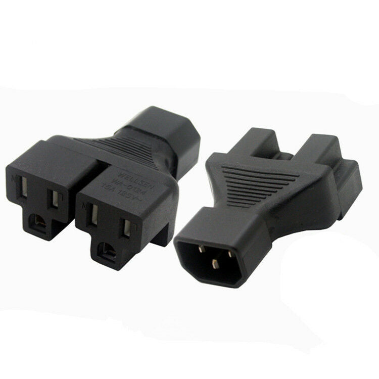 1PCS IEC320 C14 to 2 US NEMA 5-15R Adapter Durable construction Receptacle Black