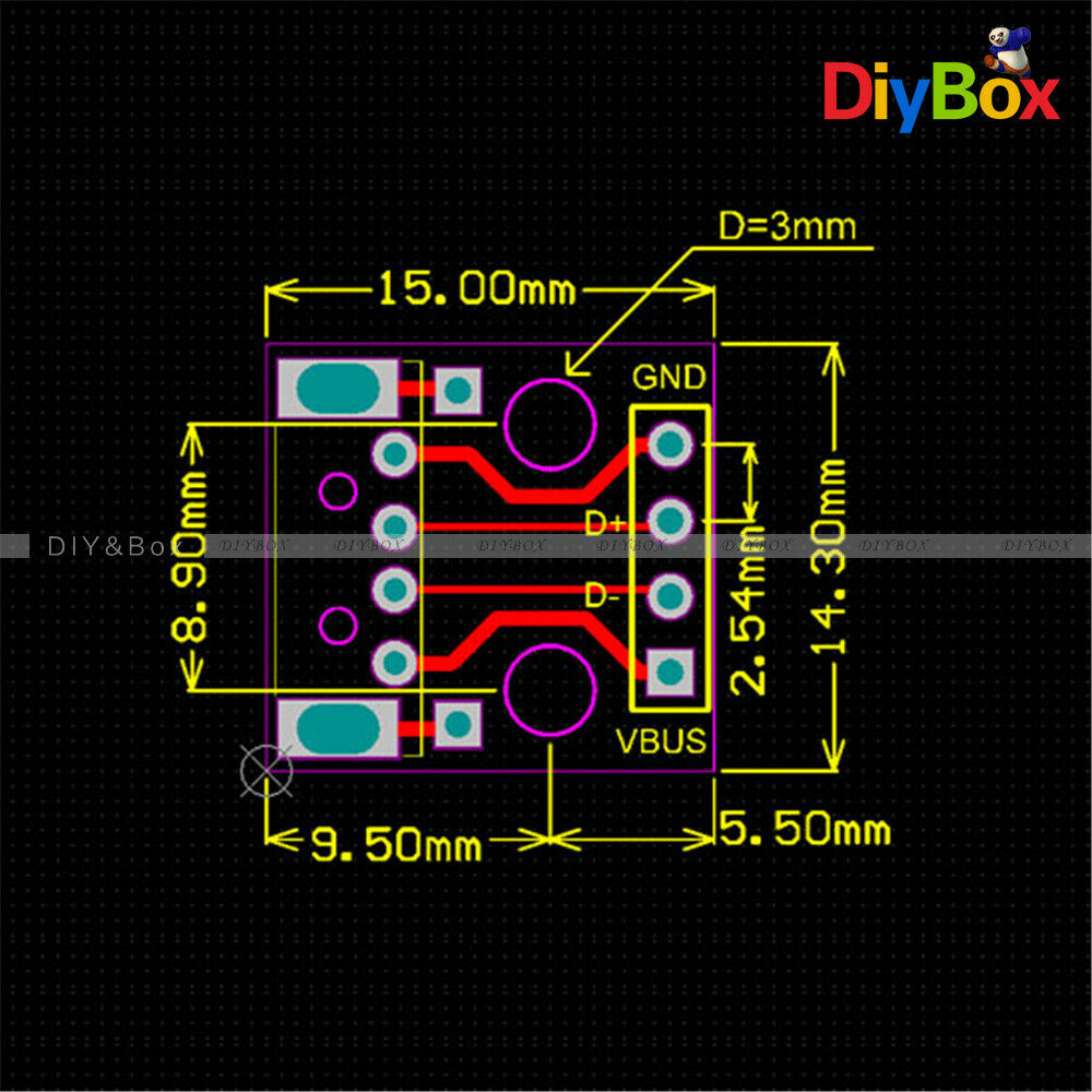 5PCS USB Male to 2.54mm DIP Adapter Converter Board 4 Pin PCB DIY Power Supply
