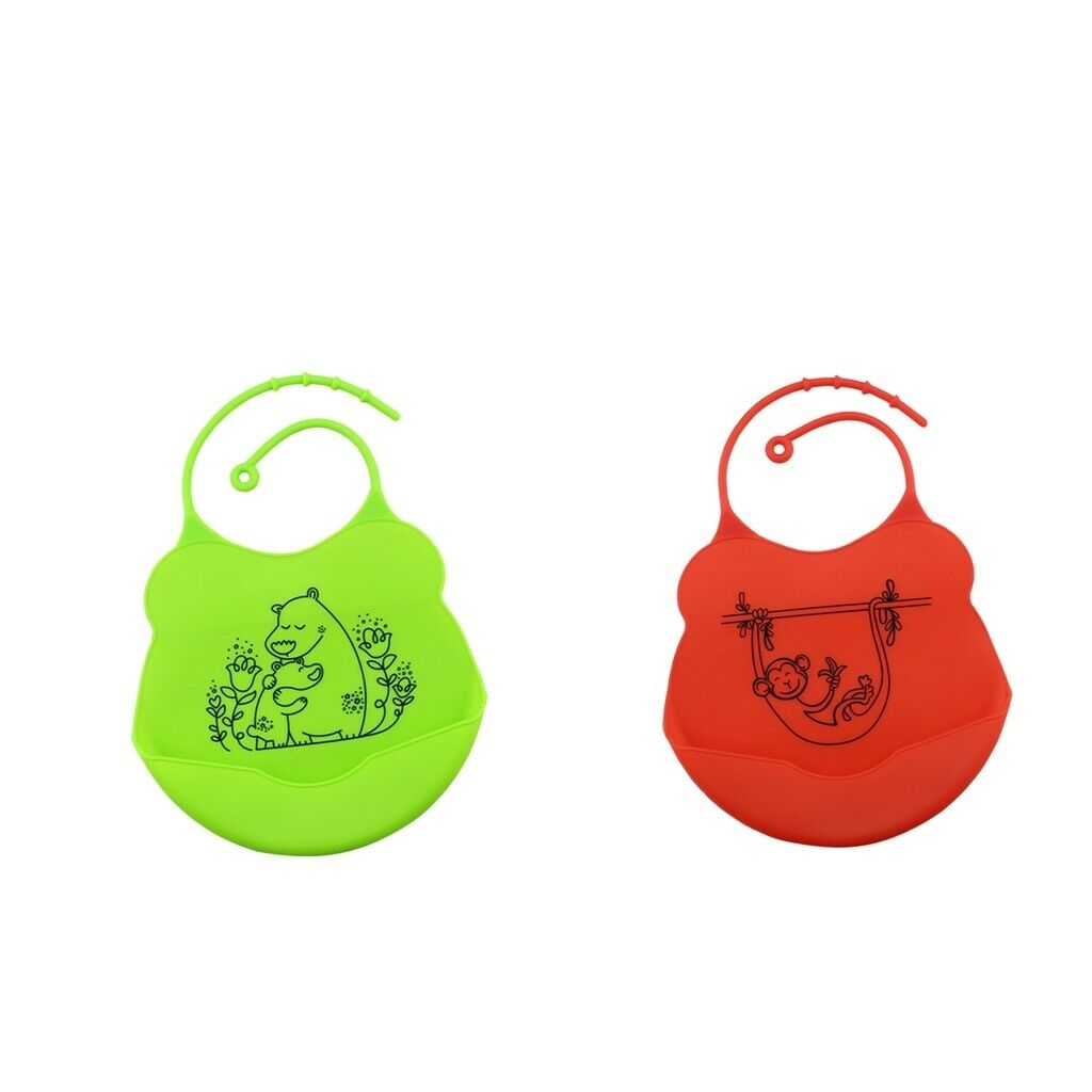 2 Pieces Soft Silicone Baby Eat Bibs Dining Aprons Easy Clean With Pocket
