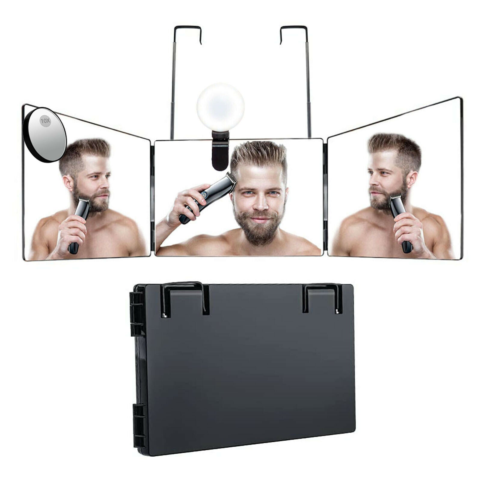 Hair Cutting 3 Way Mirror w/ 10x Magnification Mirror Trifold Mirror Tool