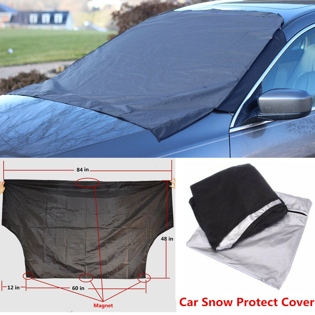 Auto Car Windshield Cover Snow Ice Frost Protector Sun Shield Magnetic Tarp Flap