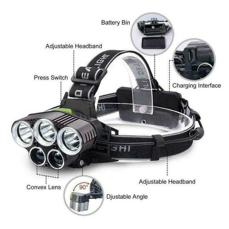 1PC Headlamp Rechargeable T6 LED Headlight Flashlights Head Torch Fish Outdoor