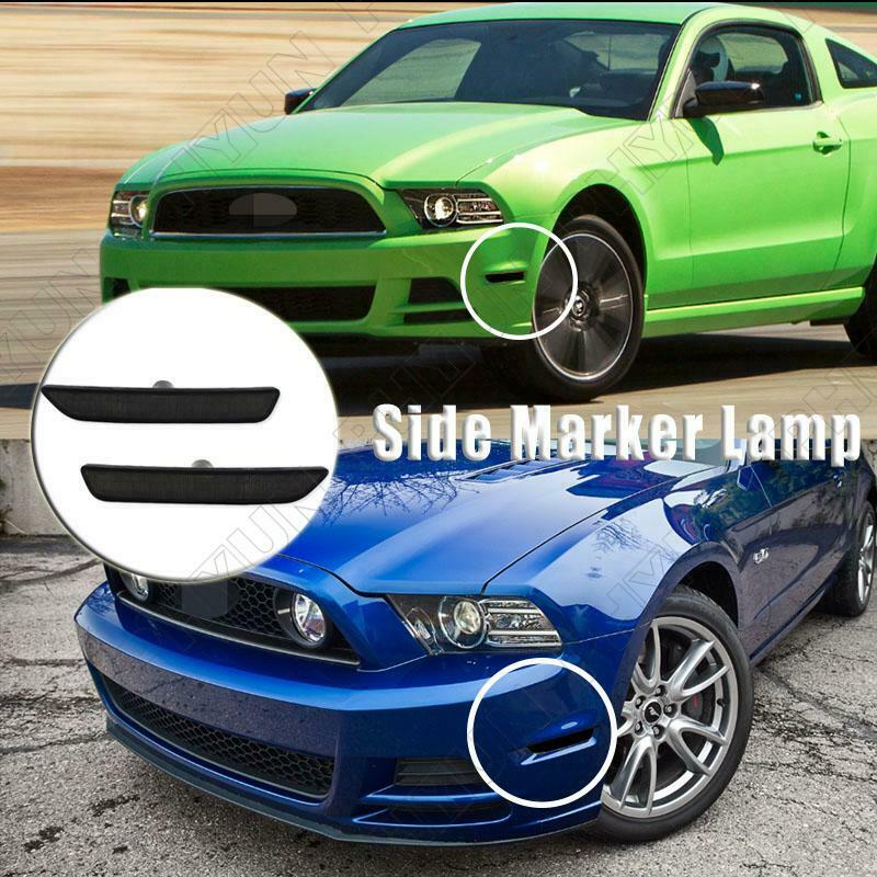 For 2010-2014 Ford Mustang White LED Front Bumper Side Marker Lights Smoke Lens