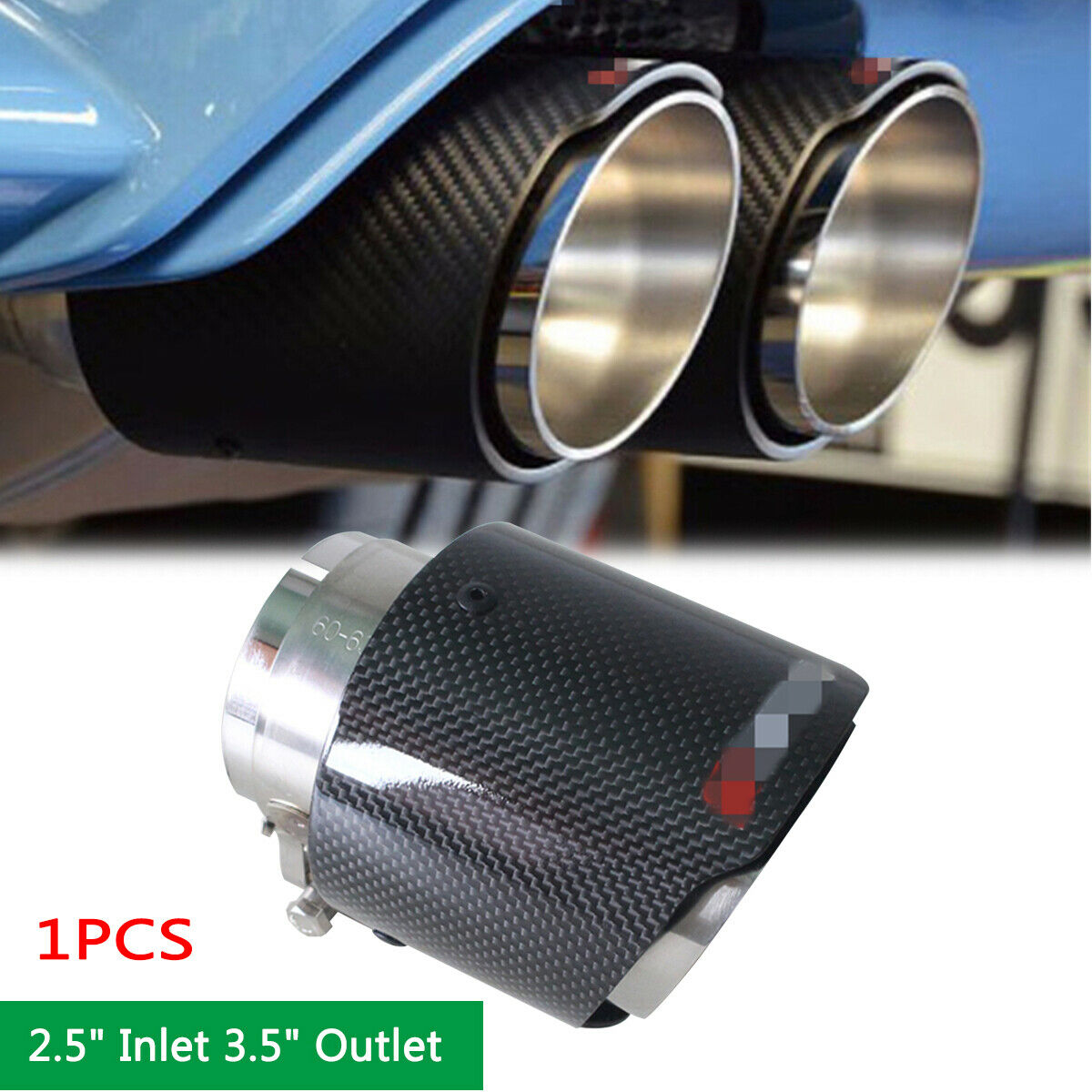 2.5'' Universal Car Exhaust Muffler Pipe Tip Carbon Fiber + Stainless Steel