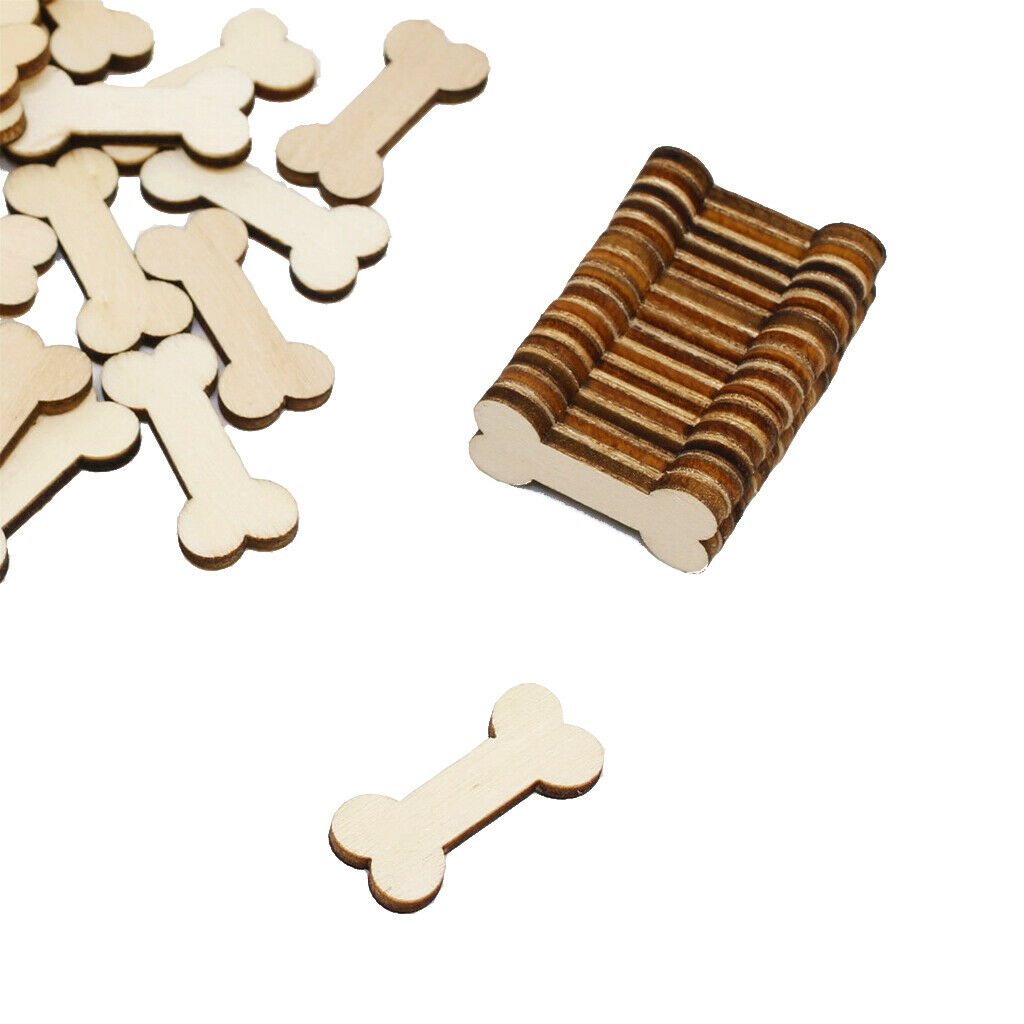 50pcs Unfinished Wood Bone Shapes Wooden Pieces DIY Wooden Craft Decoration
