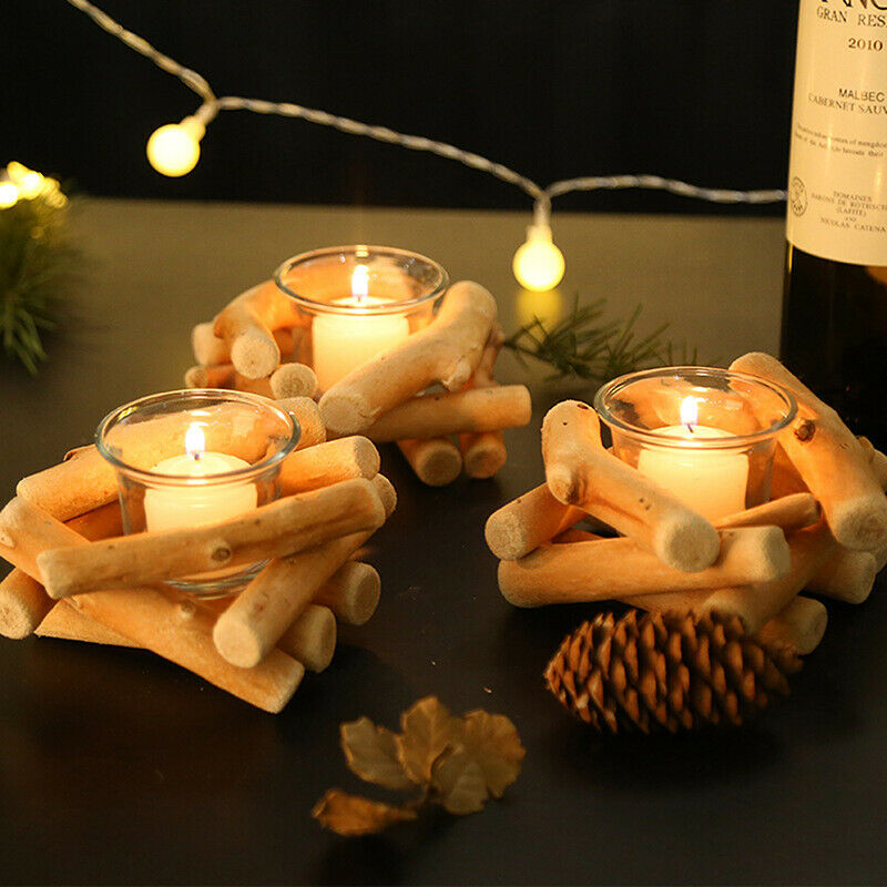 1PCS Natural Wooden Candle Holder Tealight Candlestick Festival Supply ChrisBDA