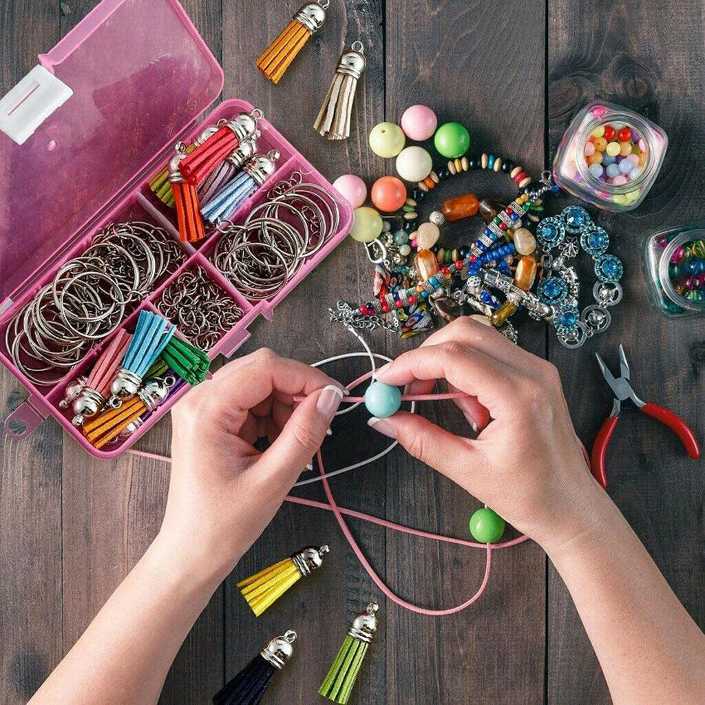 100x Acrylic Discs Keychain Blanks Tassels Pendants Key Rings DIY Handbag Kits