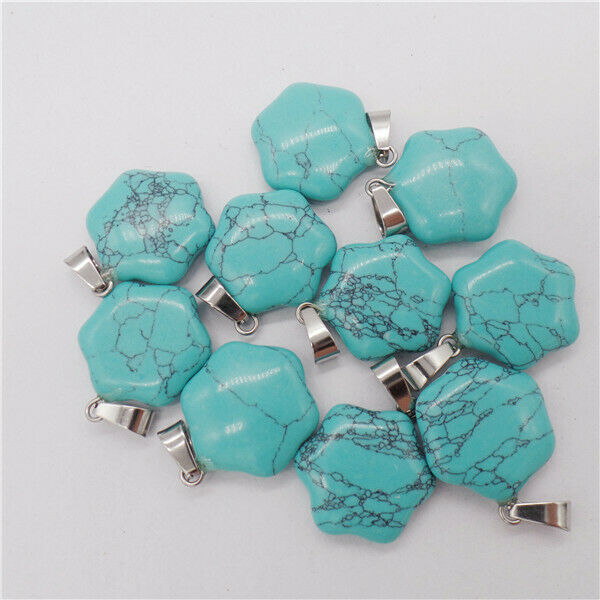 15Pcs 20x7mm Green Turquoise Hexagonal Flower Pendant Bead Jewelry Making HH9600