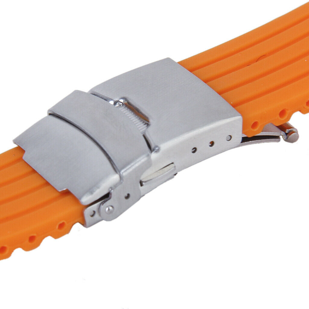 2 Mens Womens Silicone Rubber Watch Strap Band Deployment Buckle Bracelet 22mm