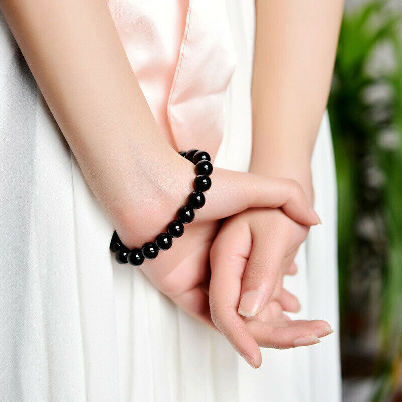 Lymphatic Drainage Black Obsidian Bracelet Prayer Blessing Blackstone Jewelry^US