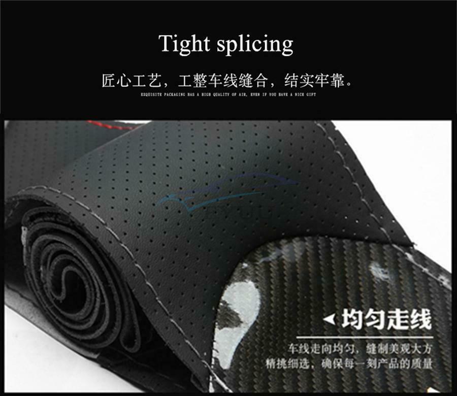 Glossy Carbon Fiber&Black Car Steering Wheel Cover Trim For 38cm Diameter Models