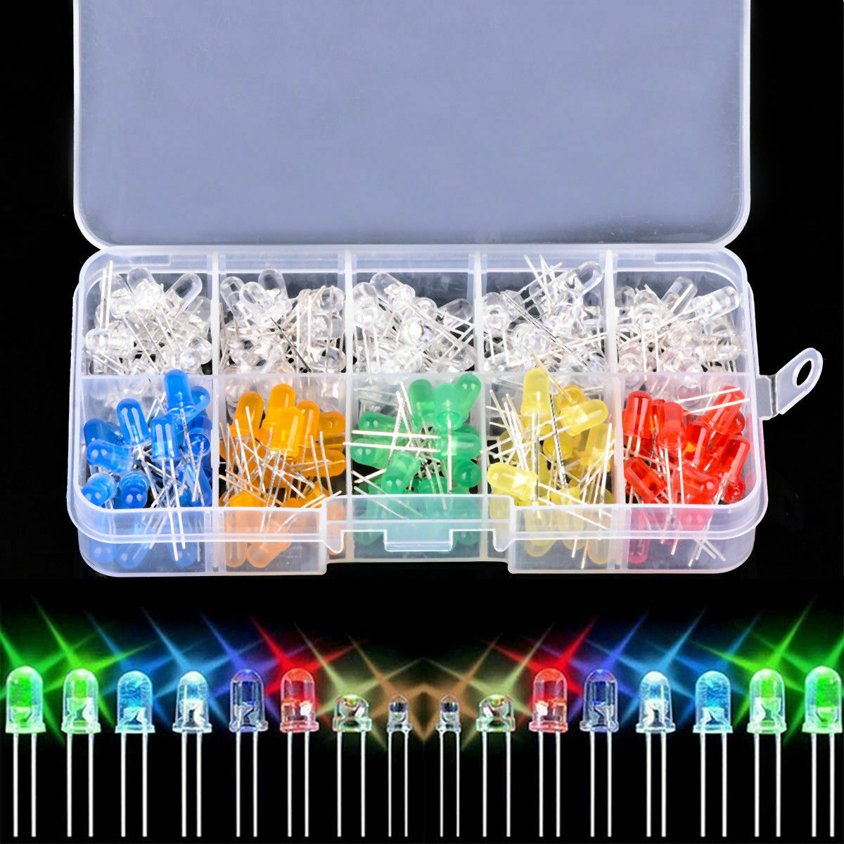 10 Value 200pcs Six colors 5mm Round Bright Light LED Diode Assortment Kit Set