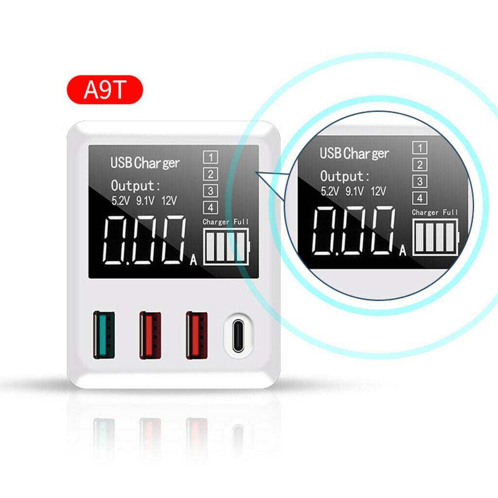 4 Multi-Port USB Wall Travel Charger QC 3.0 Quick Charging Station LED Display