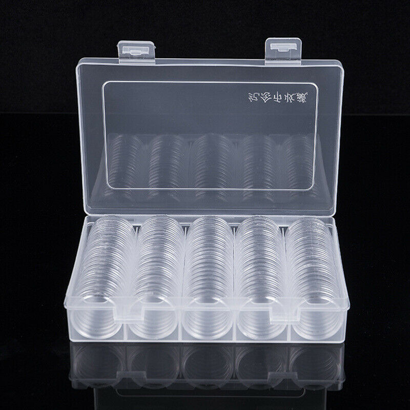 Coin Capsules Wooden Display Storage Box Case Holder Collectible Supplies 100Pcs