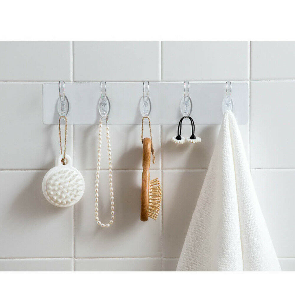 Adhesive Sticky Hooks Heavy Duty Wall Seamless Clear Hooks Hangers Tool US