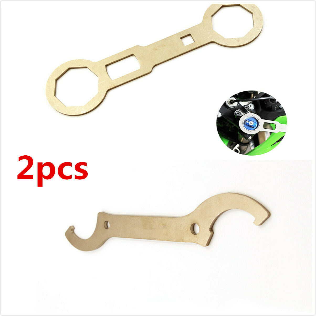 2Pcs Fork Cap Wrench Tool Front Rear Shock Absorber Remove Wrench Hook Spanner
