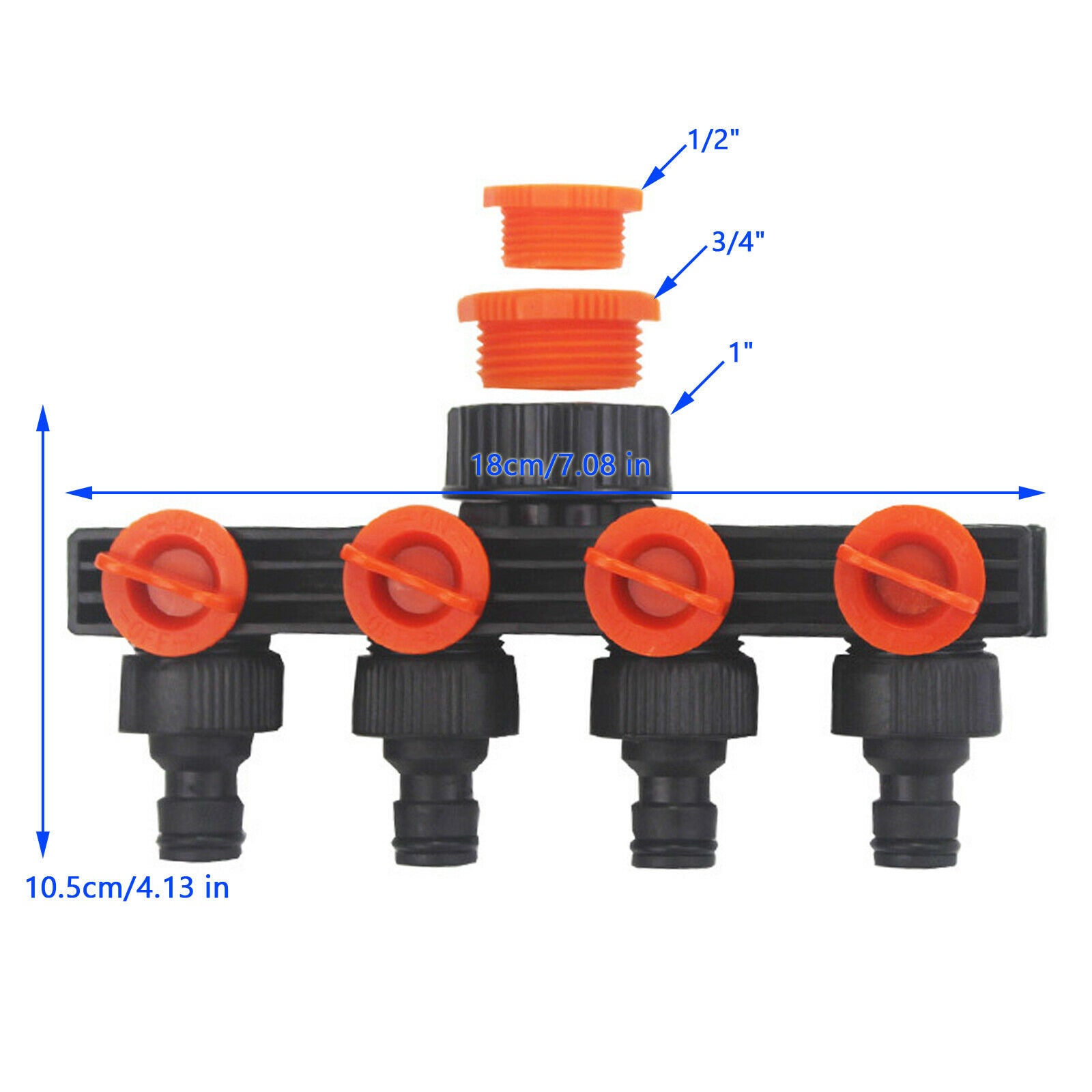 4 Way Heavy Duty Plastic Garden Hose Connector Tap Splitter 1/2" 3/4" 1" CA