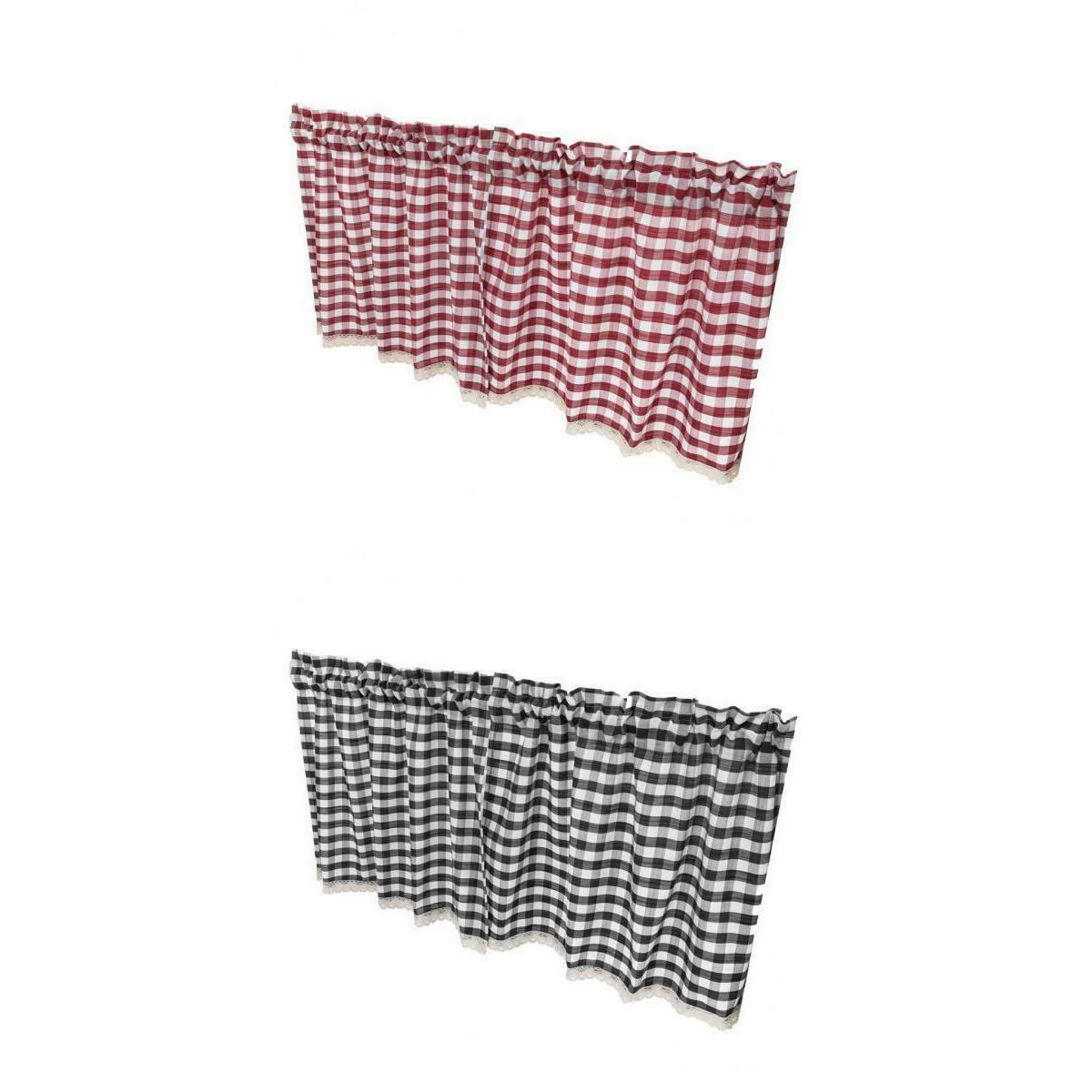2x Check Laces Cafe Kitchen Curtain Valances European Rural Window for