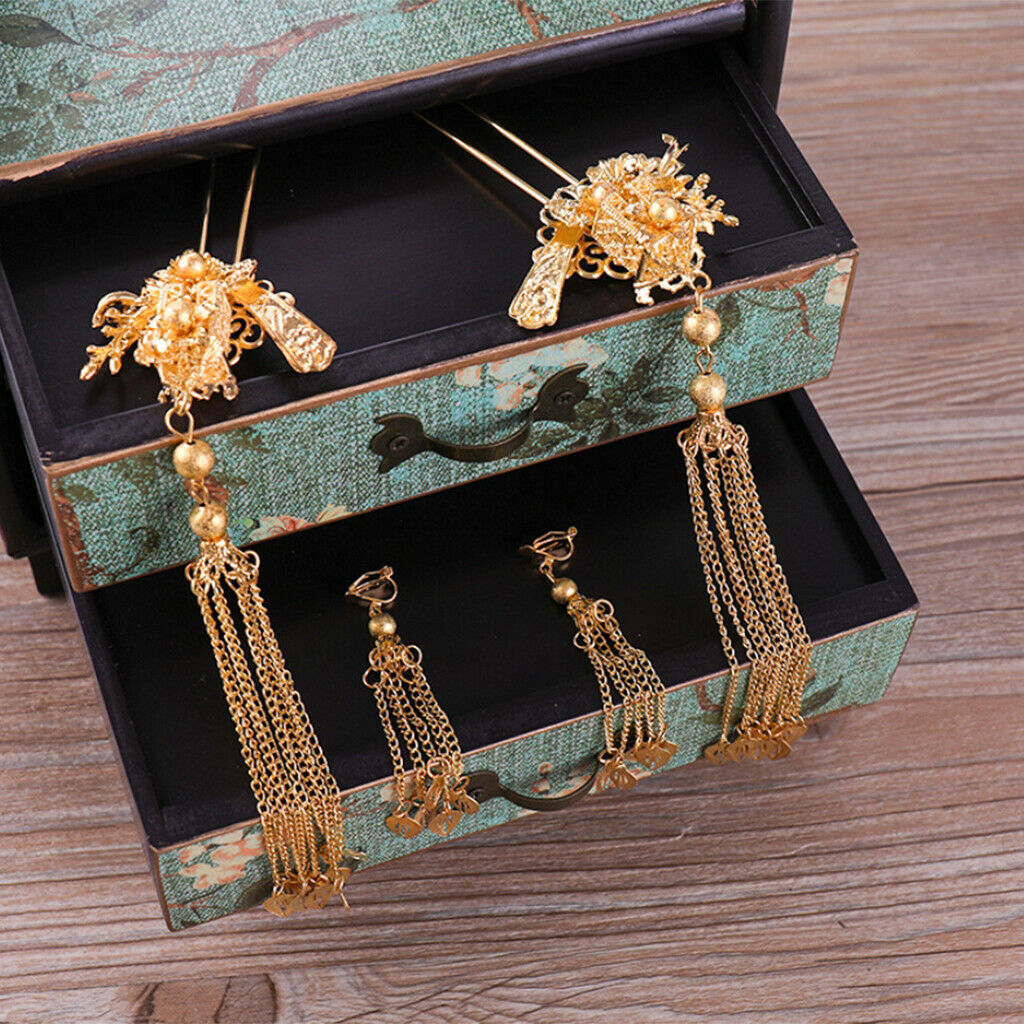 Pieces of 5 Classic Chinese Crown Headband Earrings Hairpins Wedding Bridal