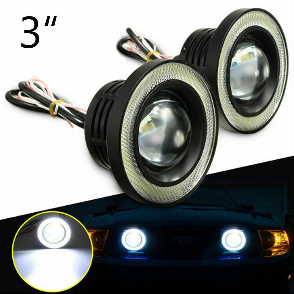 2X 3Inch COB LED Fog Light Projector Car Lamp White Halo Angel Eye Ring LED Bulb