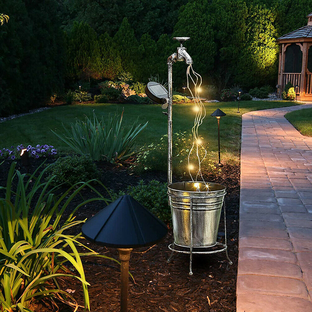 Solar Garden Yard Stake WATER FAUCET PLANTER Fairy Light Lawn Art Outdoor Decor