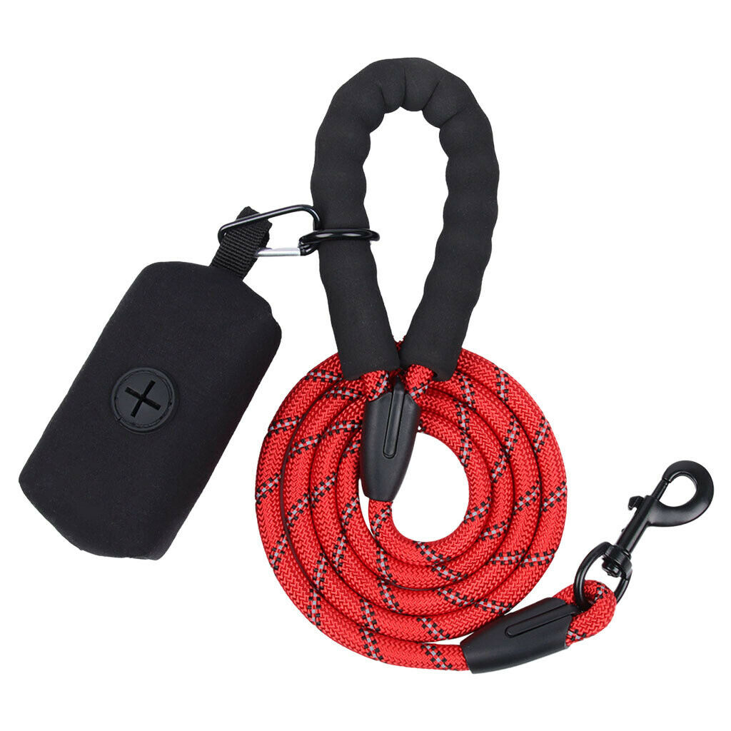 Strong Reflective Dog Leash with Poop Bag Comfortable Pet Outdoor Leash Red