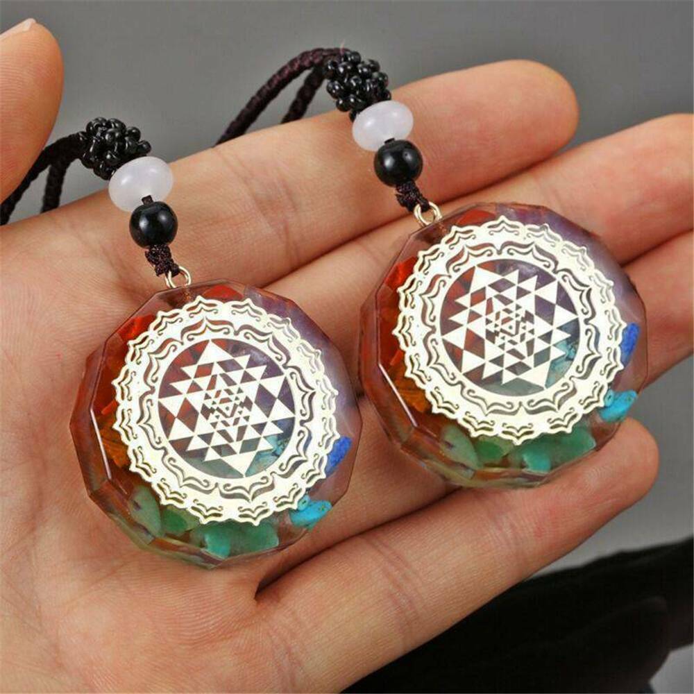 Orgonite Sri Yantra Pendant Necklace Sacred Geometry Chakra Energy Necklace US